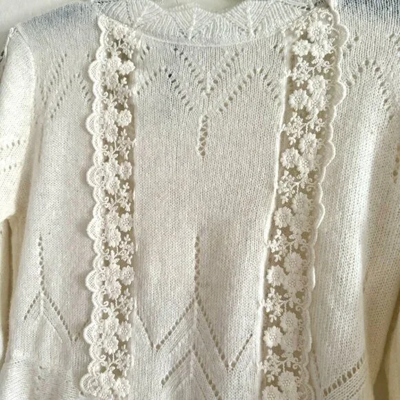 Zara Ivory Lace NWOT Knitted Sweater  Long Sleeve Bohemian Size M - Picture 4 of 9